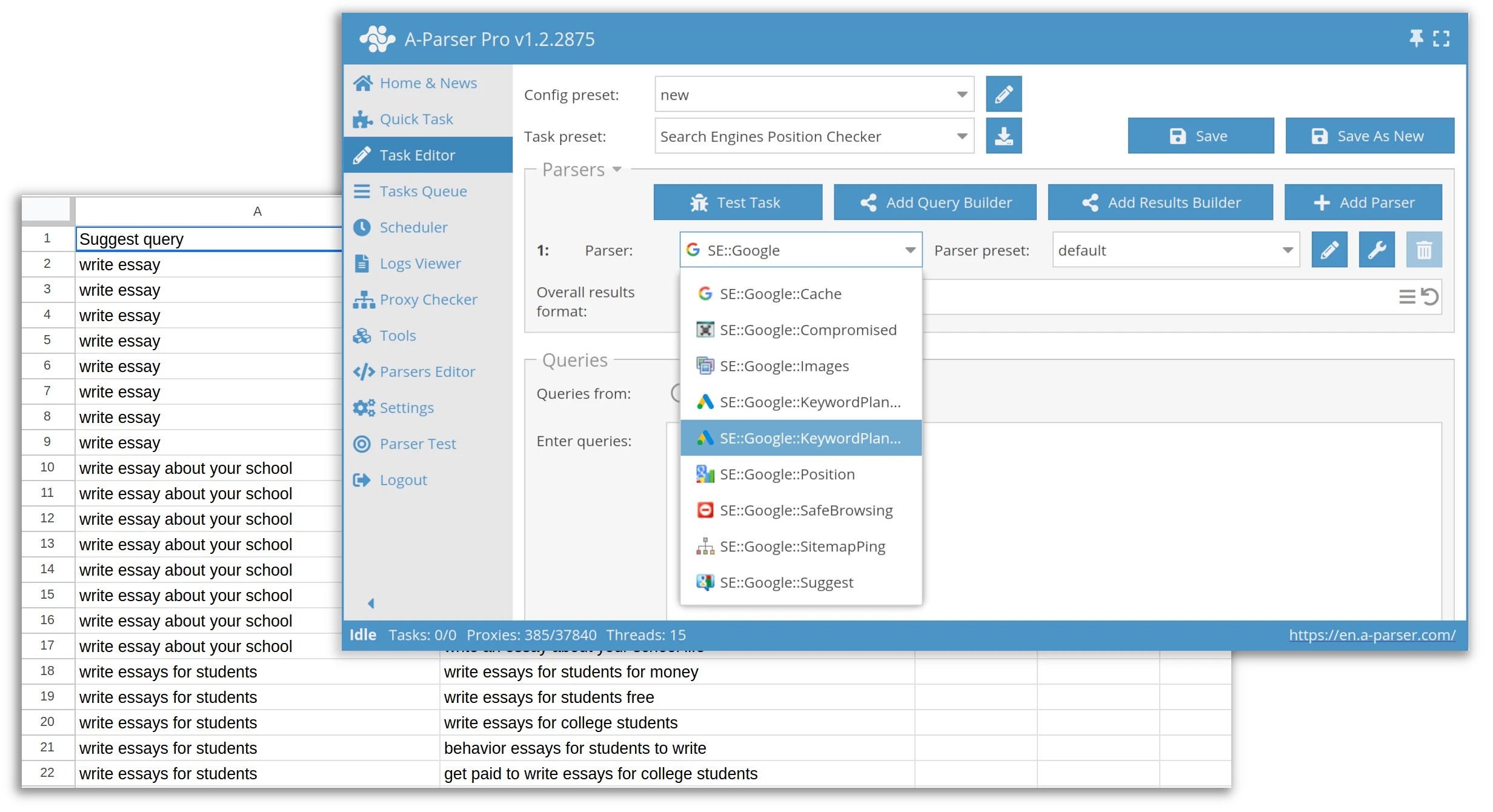 Scraping des Google Keyword Planners