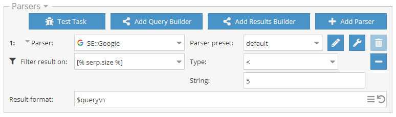 Vorlage bei der Filterung von Ergebnissen