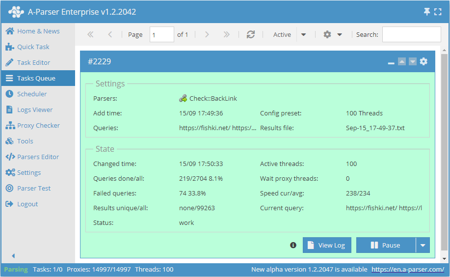 Übersicht des Parsers: Arbeitsgeschwindigkeit