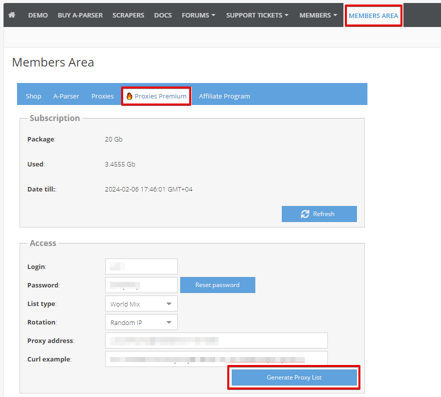 Generierung des Proxy-Links im Mitgliederbereich