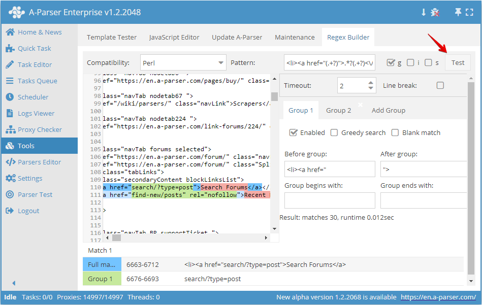 Überprüfung des erstellten RegEx im RegEx-Konstruktor