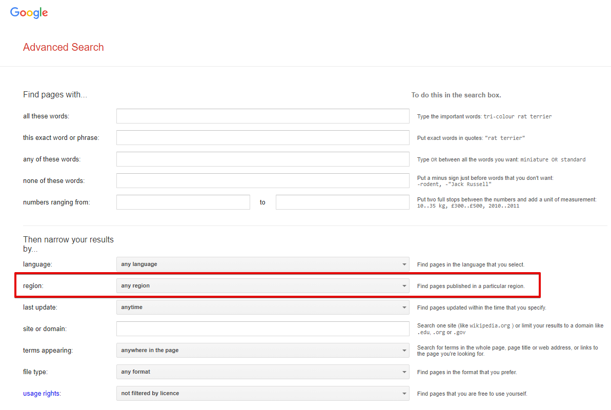 Narrow results by region