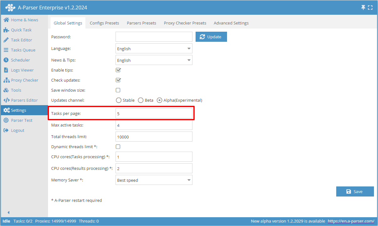 Anzahl der Aufgaben pro Seite
