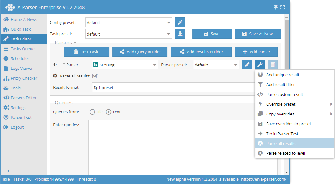 Additional options for the parser