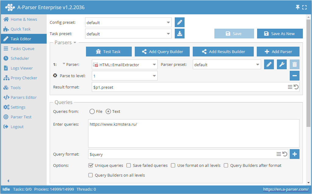 Parsing emails from a site with deep page traversal up to a specified limit