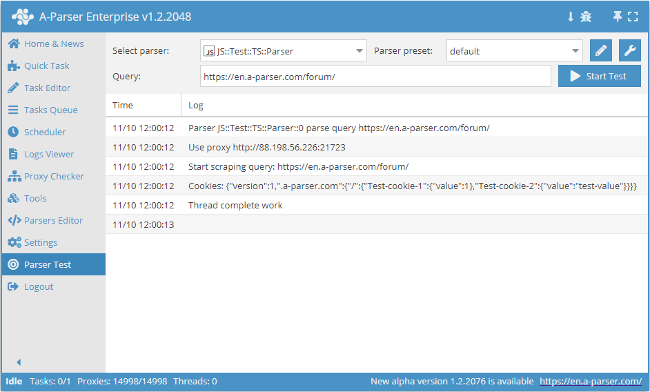 Example of the result of setting a single cookie