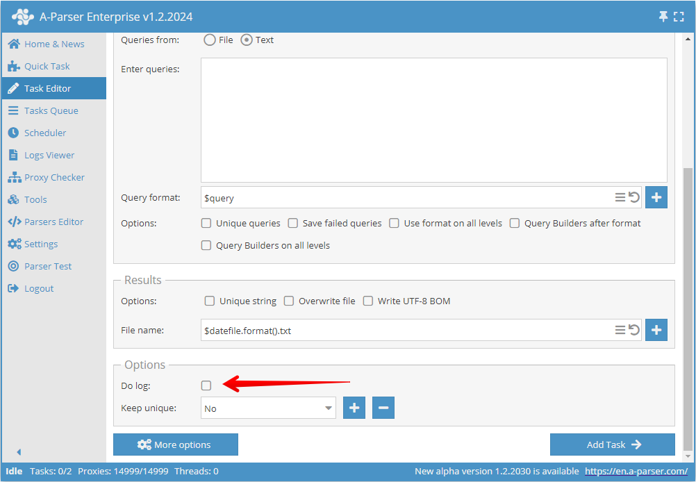 Enable Log option