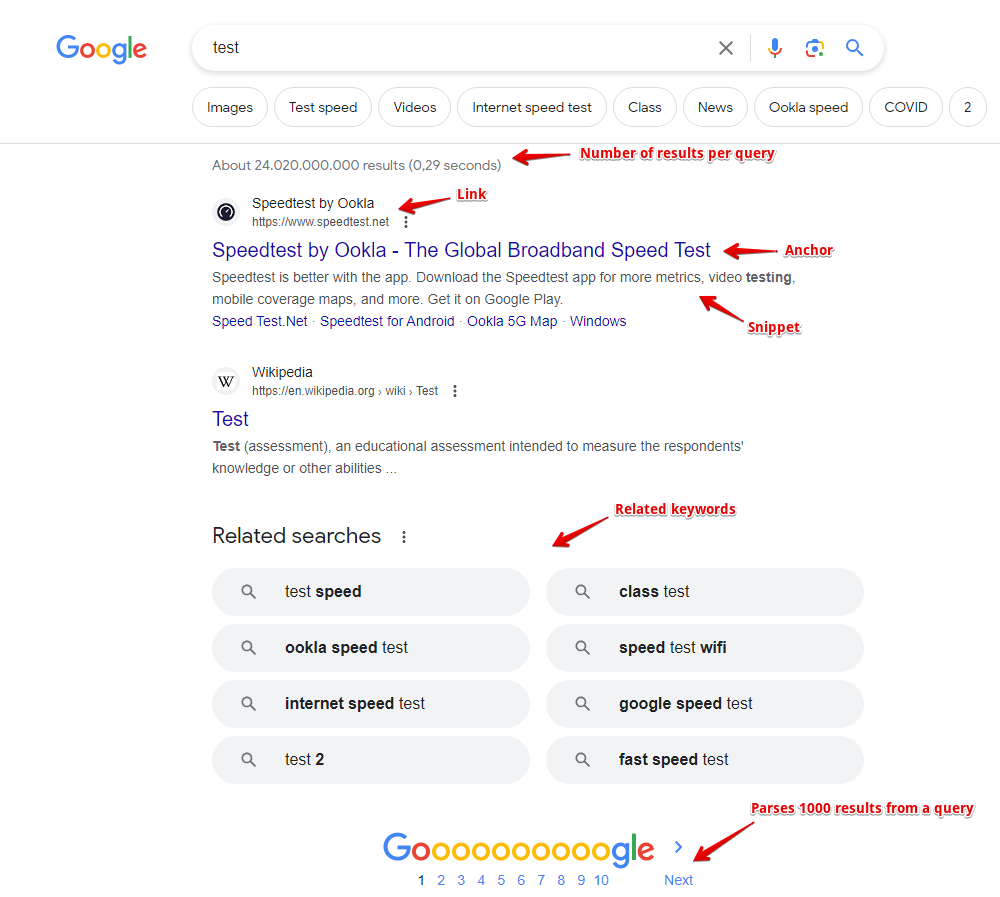 Screenshot of Google search results