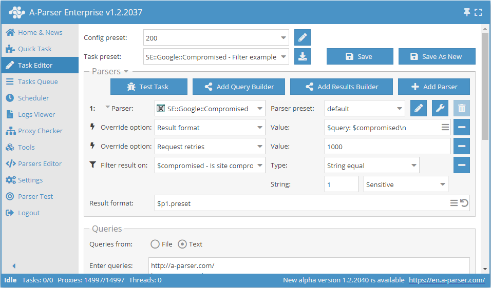 Example of filtering