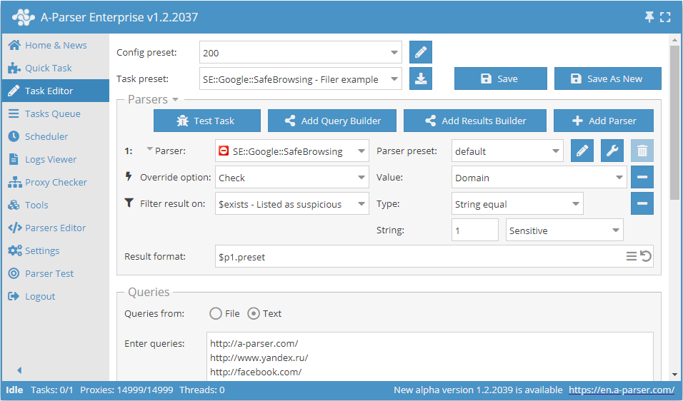 Example of filtering