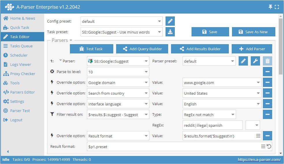 Results filtering (using negative keywords)