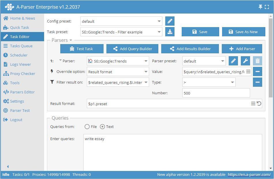 Example of filtering