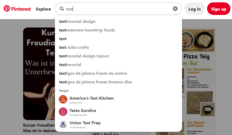 what data the SE::Pinterest::Suggest parser collects