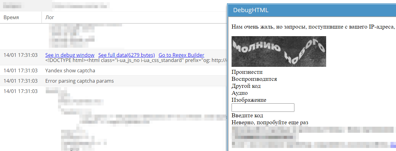Example of an issue in SE::Yandex