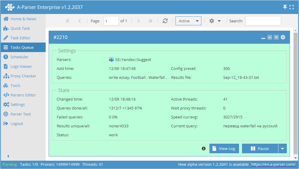 Overview of the parser: speed of operation