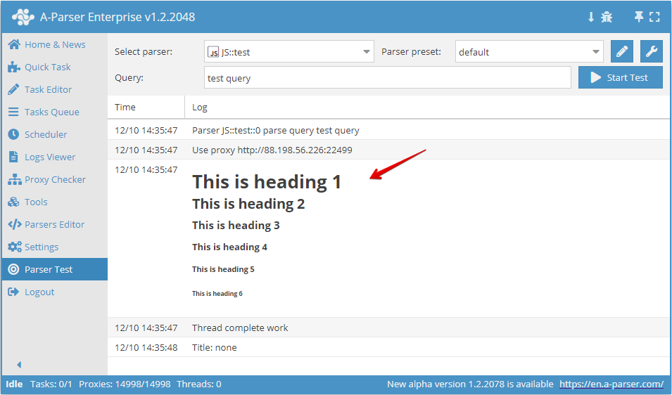 Example of html output to the task log