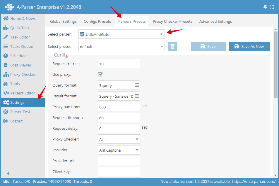 Abrir la configuración de AntiGate
