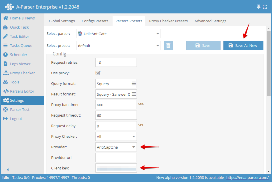 Paso 1 - Especificar la clave de cliente