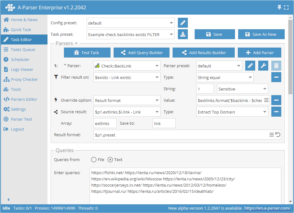 Ejemplo de uso de filtro y Constructor de resultados