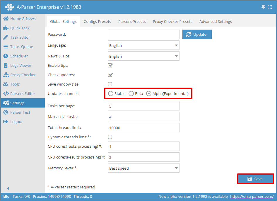 Canal de actualizaciones