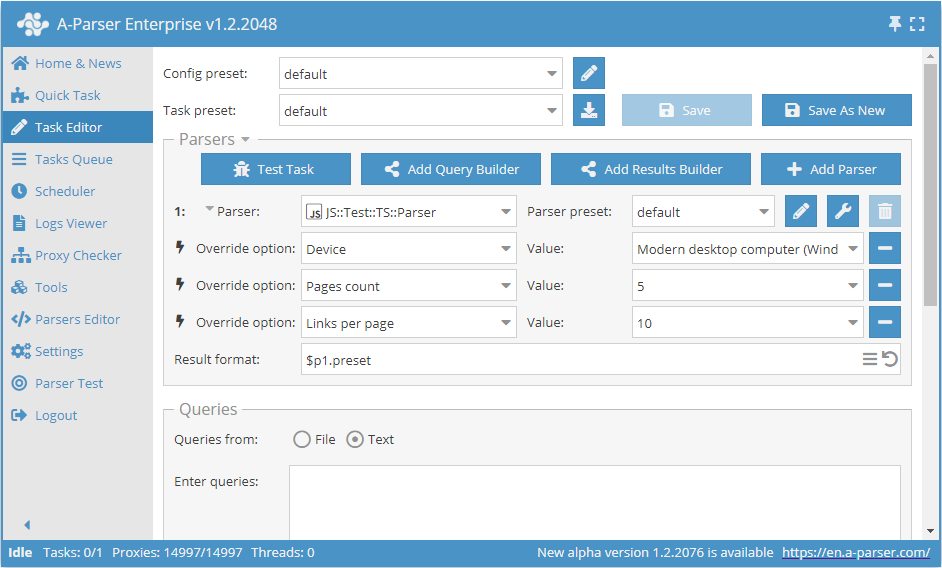 Captura de pantalla de la interfaz con los ajustes anteriores