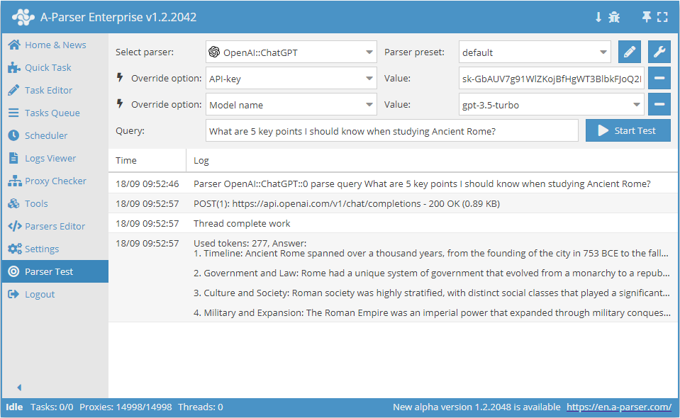 Descripción del extractor: configuración