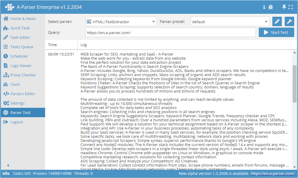 Información general del extractor