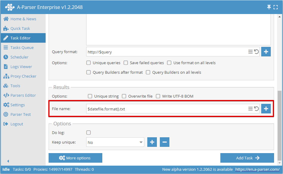 Campo Nombre de archivo