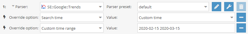 Ejemplo de uso de las opciones Search time y Custom time