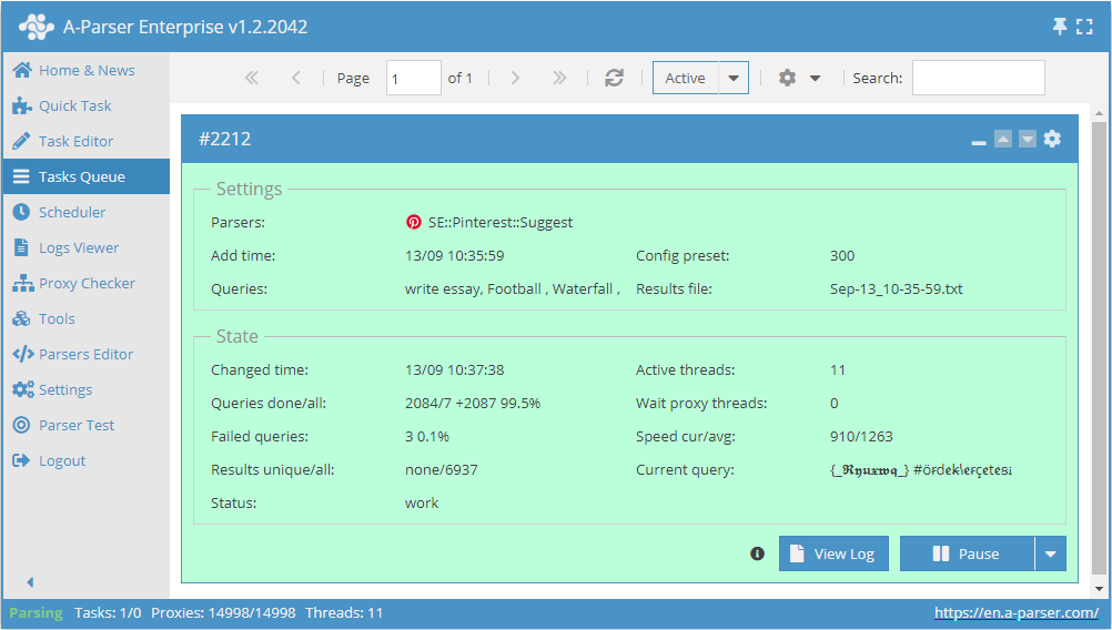 Resumen del extractor: velocidad de funcionamiento