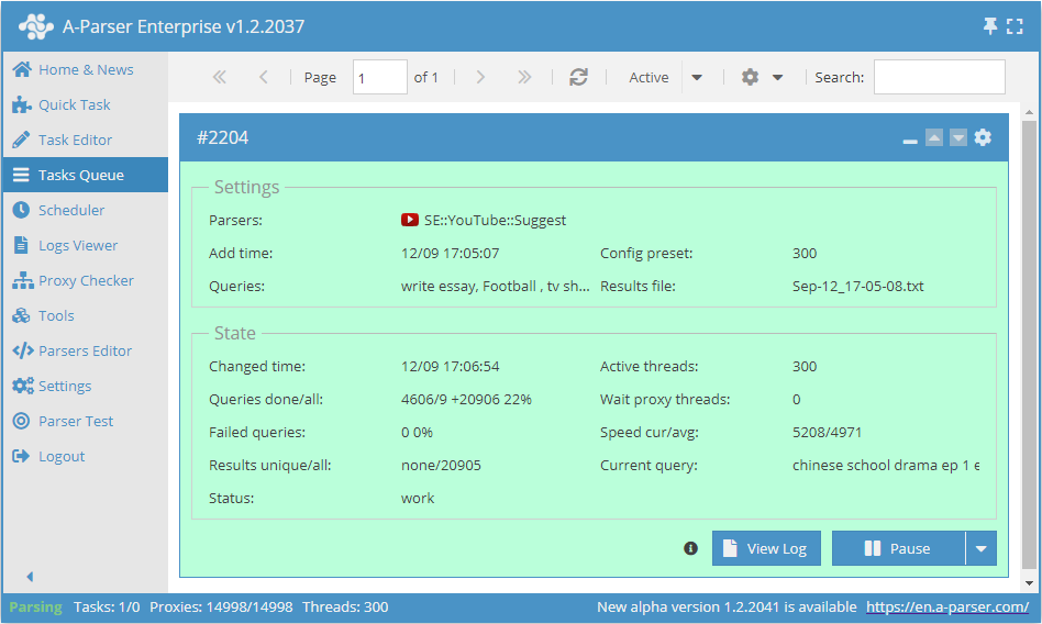 Resumen del extractor: velocidad de funcionamiento