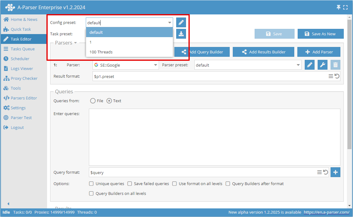 Seleccionar configuración de hilos