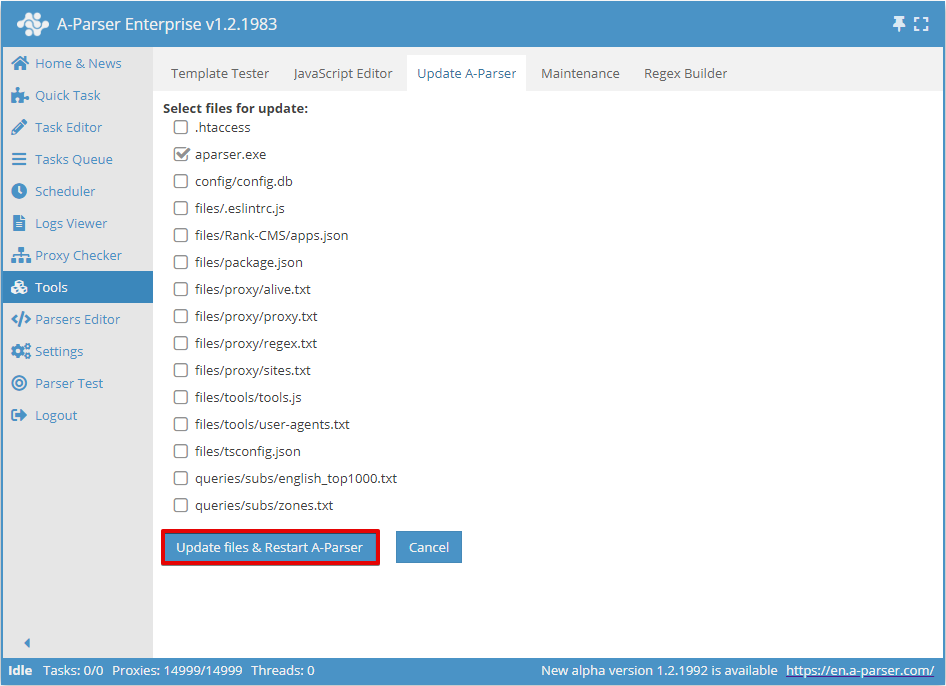 Archivos para actualizar