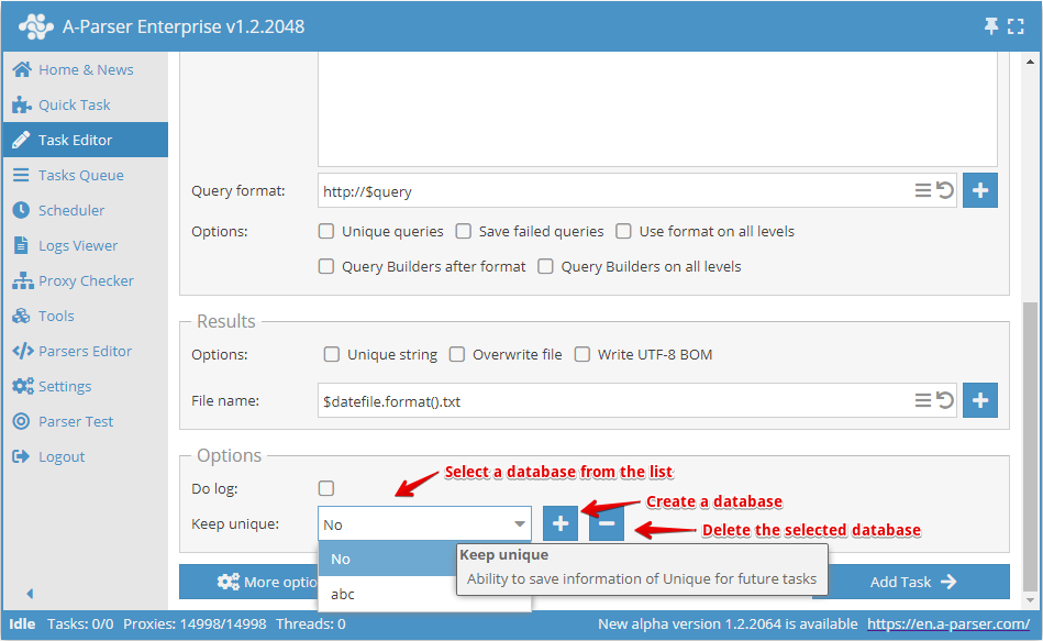 Options to Do log and Keep unique