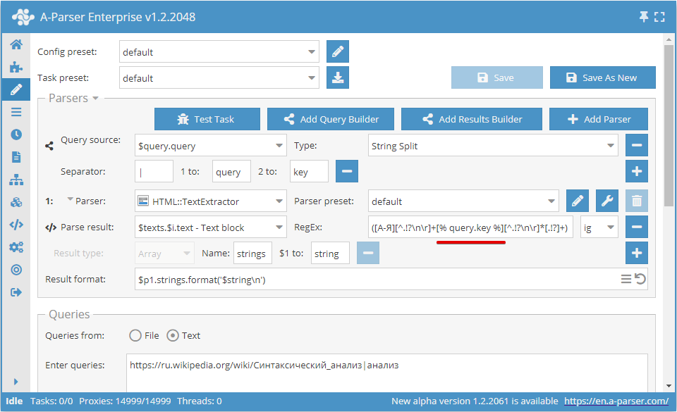 Gabarit lors de l'utilisation d'une regex