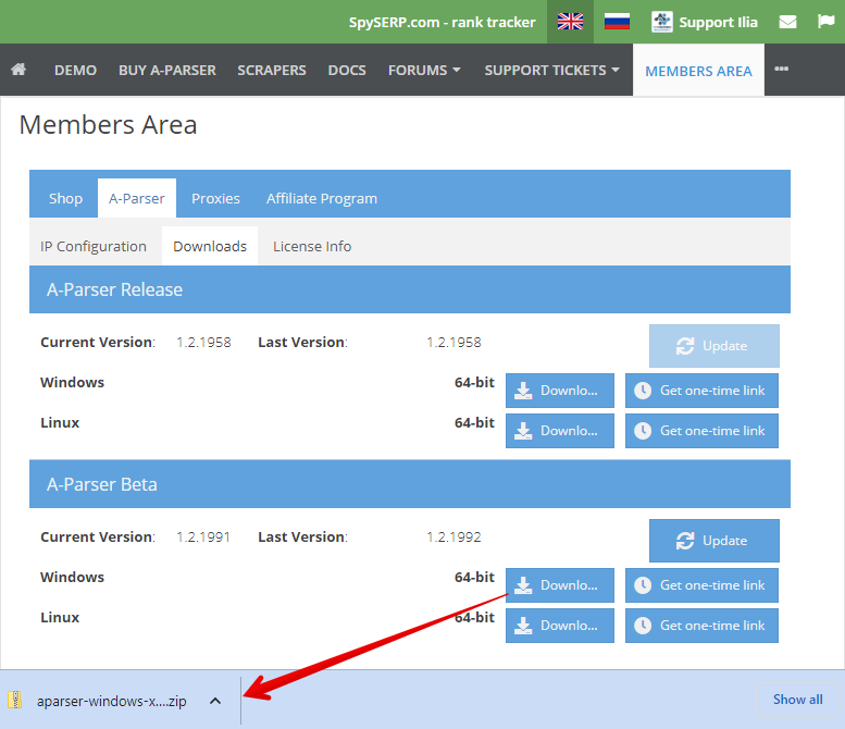 Téléchargement de l'archive