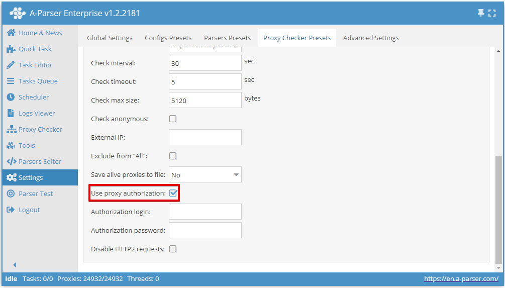Usa autorizzazione proxy - attiva