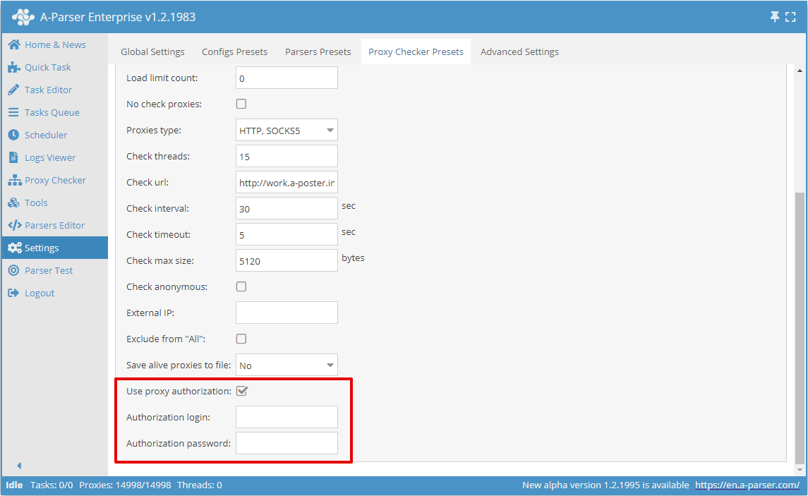 Configuração: lista de proxies com senhas diferentes para cada proxy