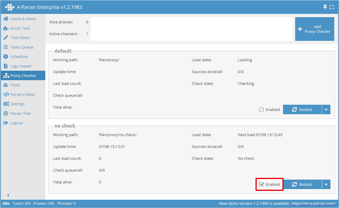 启用代理检查器