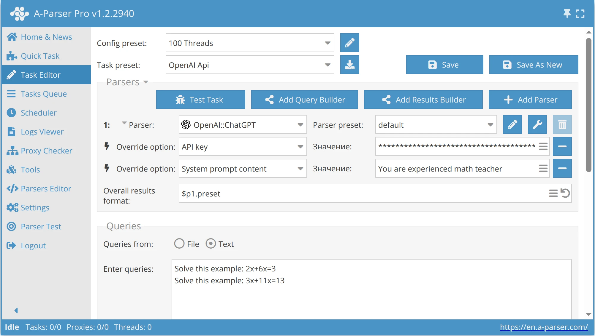 Integración con la API de OpenAI a través de A-Parser