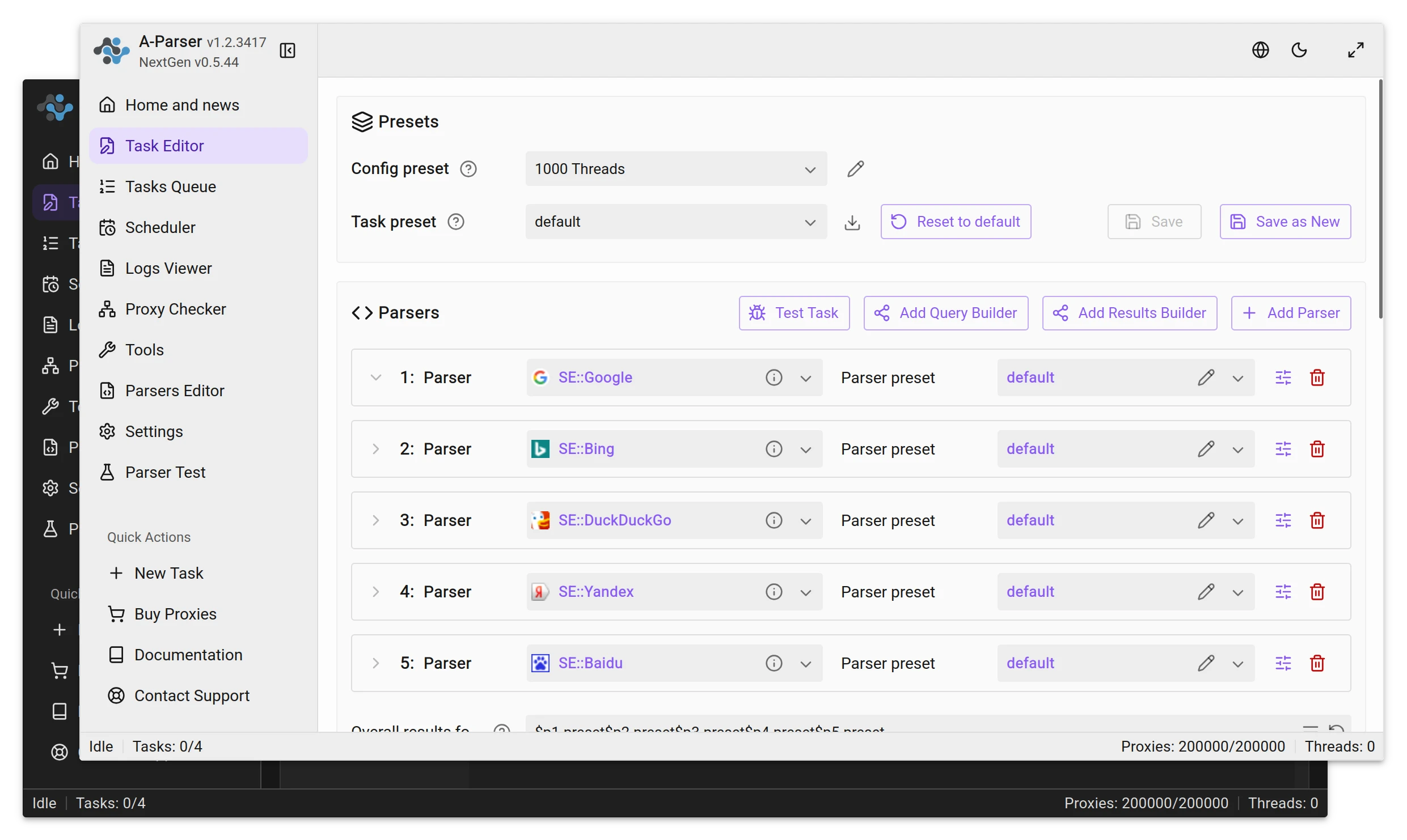 A-Parser interface screenshot