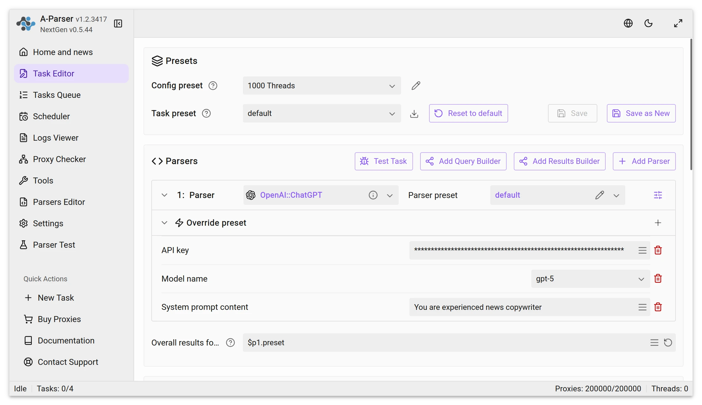 Integration with OpenAI API via A-Parser